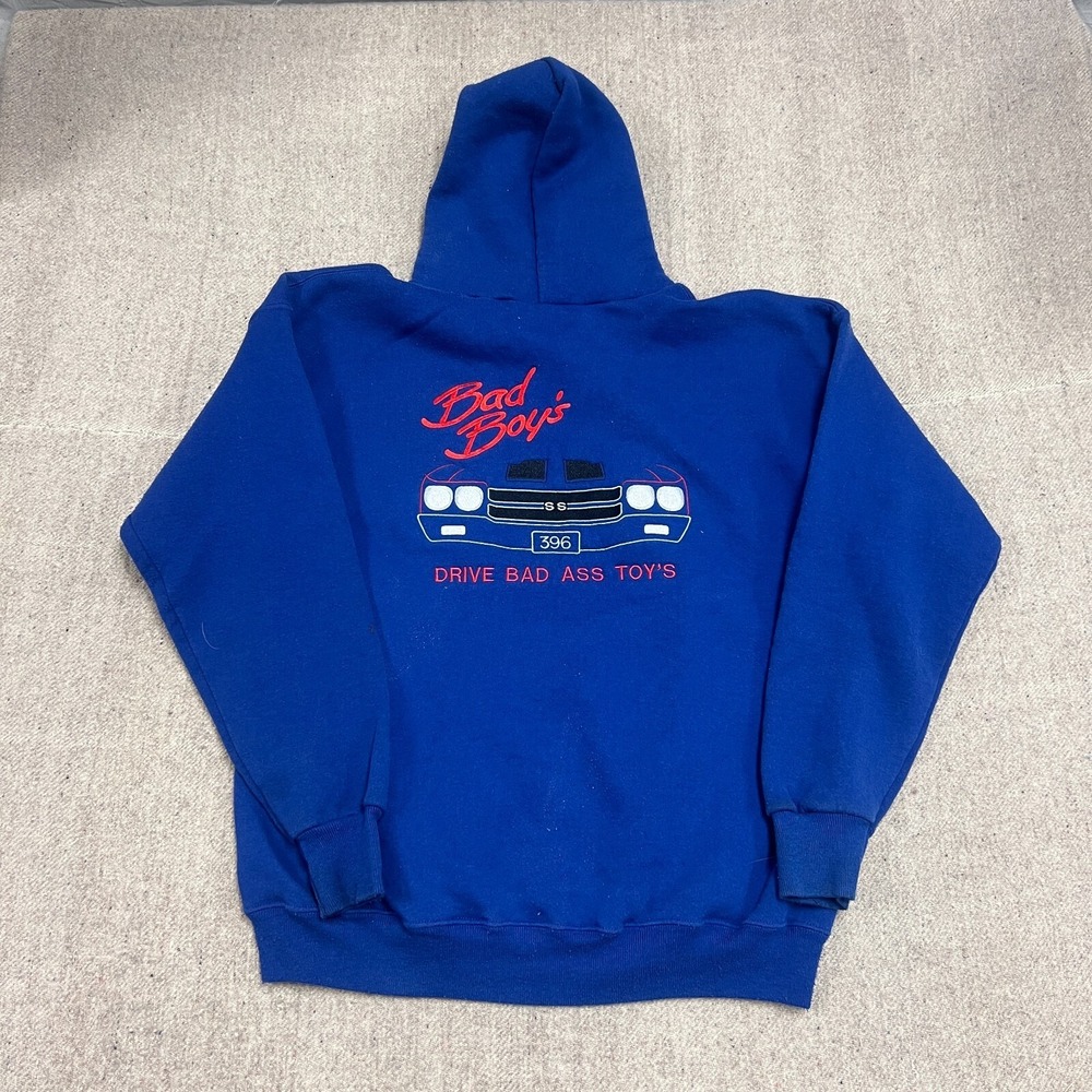 Vintage Bad Boys With Bad Ass Toys Hoodie Mens XXL Blue 1990s Chevrolet Sport